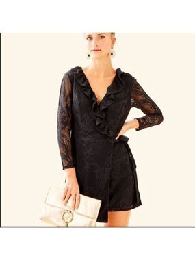 Lilly Pulitzer Black Lace Romper Mini Wrap Size Small
